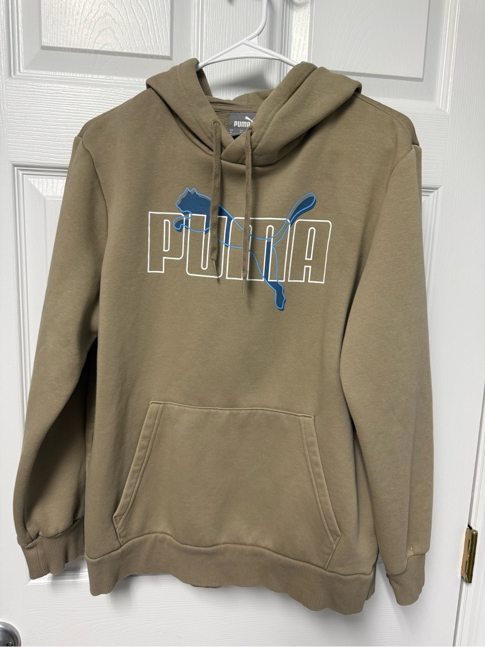Puma Olive Green Pullover Hoodie with Blue Logo